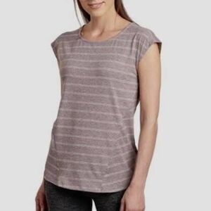 Kuhl Size XS Laurel Cap Sleeve Tan White Stripe Top Gathered Side Womens